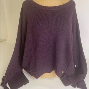 Women's She + Sky Eggplant Scalloped Edge Sweater Medium